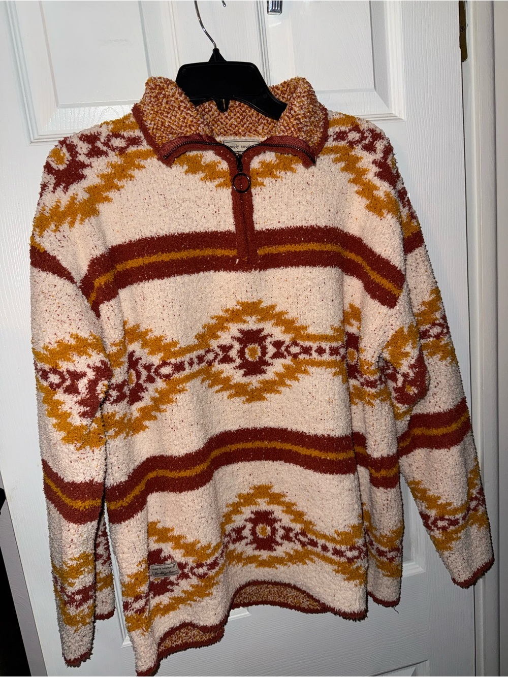 Simply Southern Cream, Rust & Mustard Aztec Half-Zip Pullover